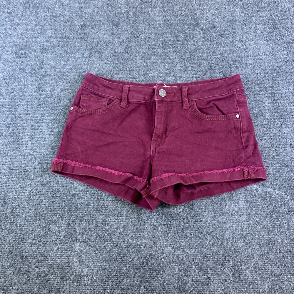 RSQ Jean Malibu Shorts Women 27x3 Burgundy Denim Stretch Comfort Pockets Zip Fly